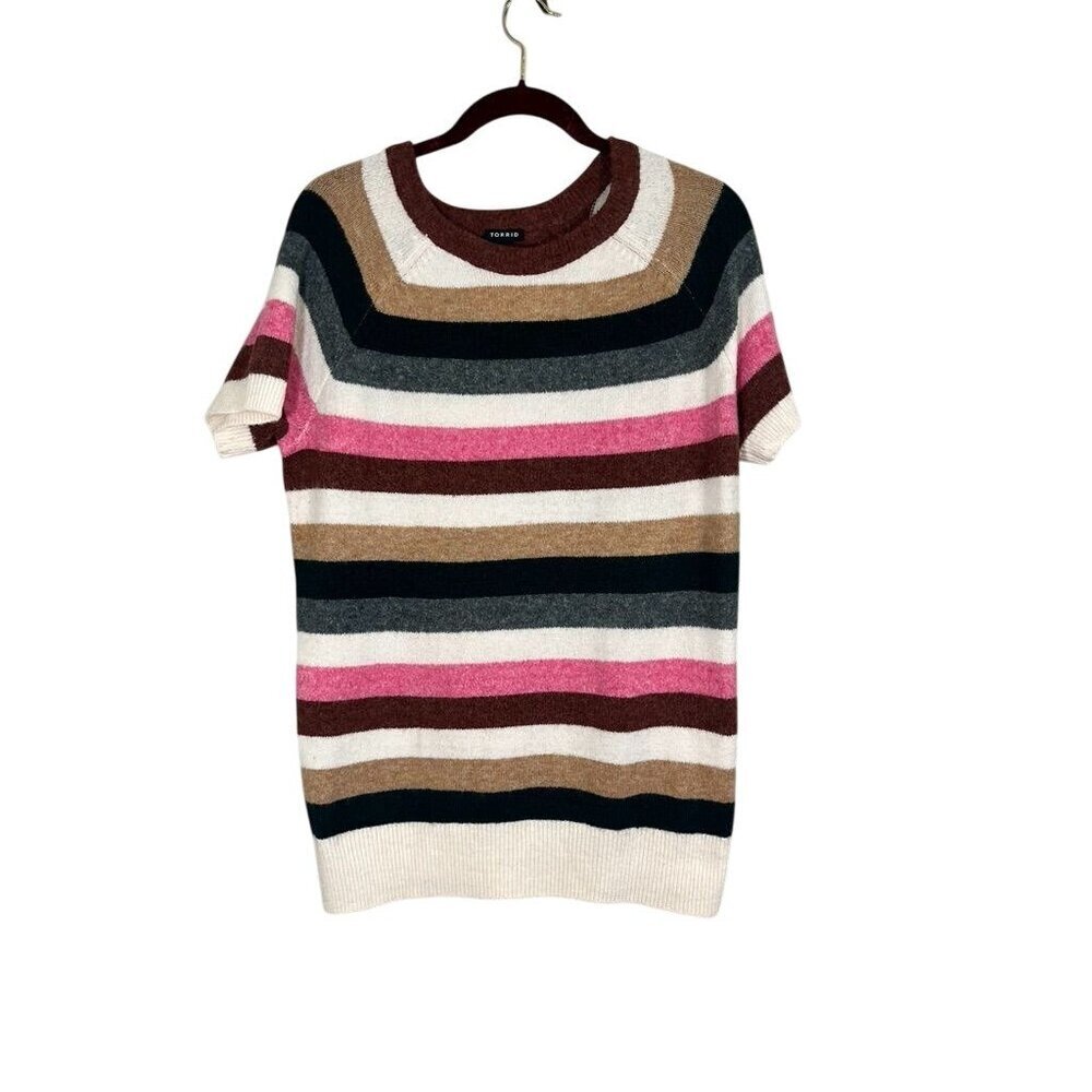 Retro‎ Striped Knit Sweater 12 Neutral Ombre Rainbow Classic Chic Preppy Artsy